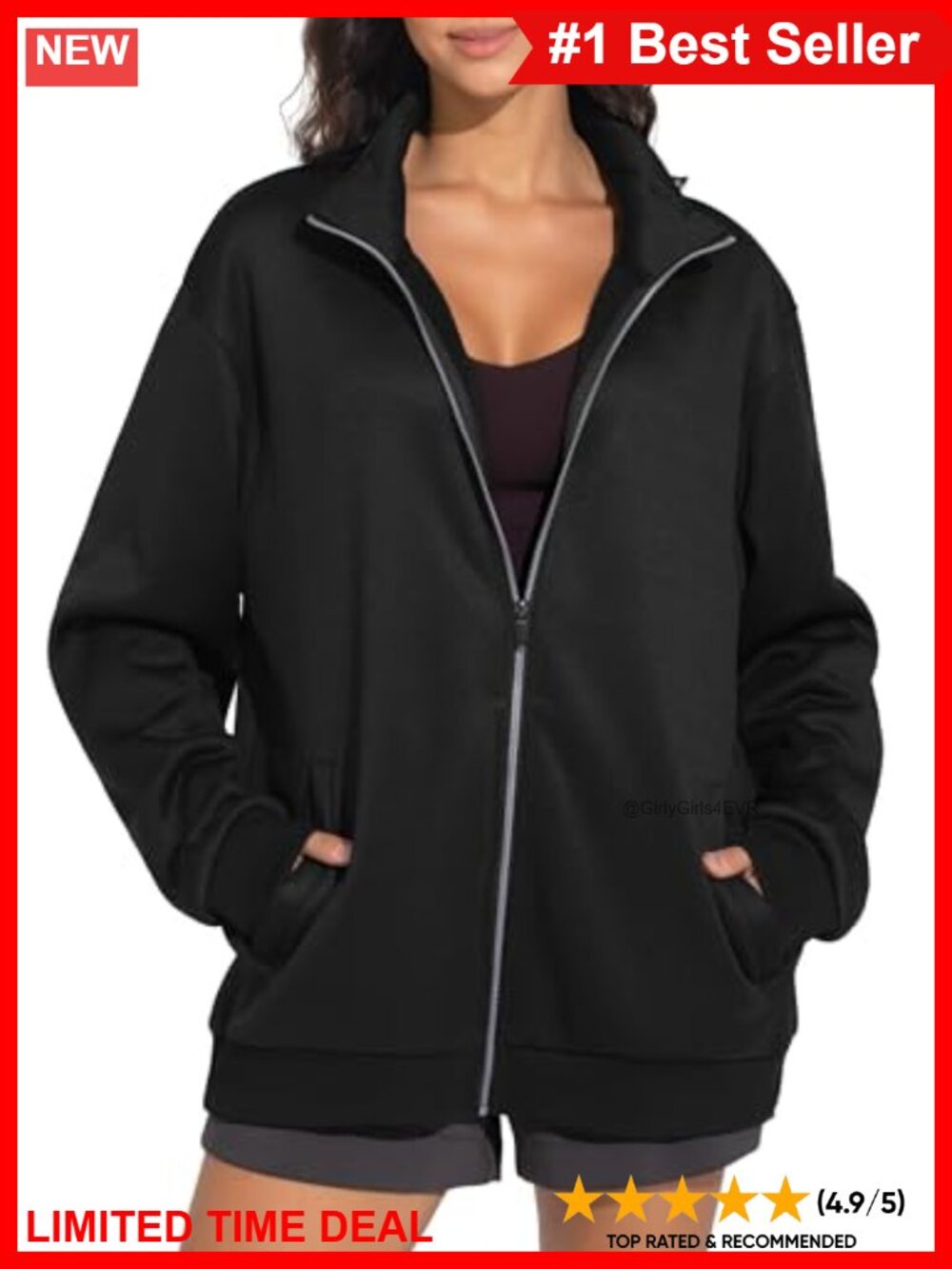 Oversized Zip Up Fleece Mock Neck Sweatshirt Women's Active Jacket